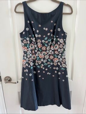 LOFT Blue Sleeveless Midi Dress with Pink & Teal Floral Print